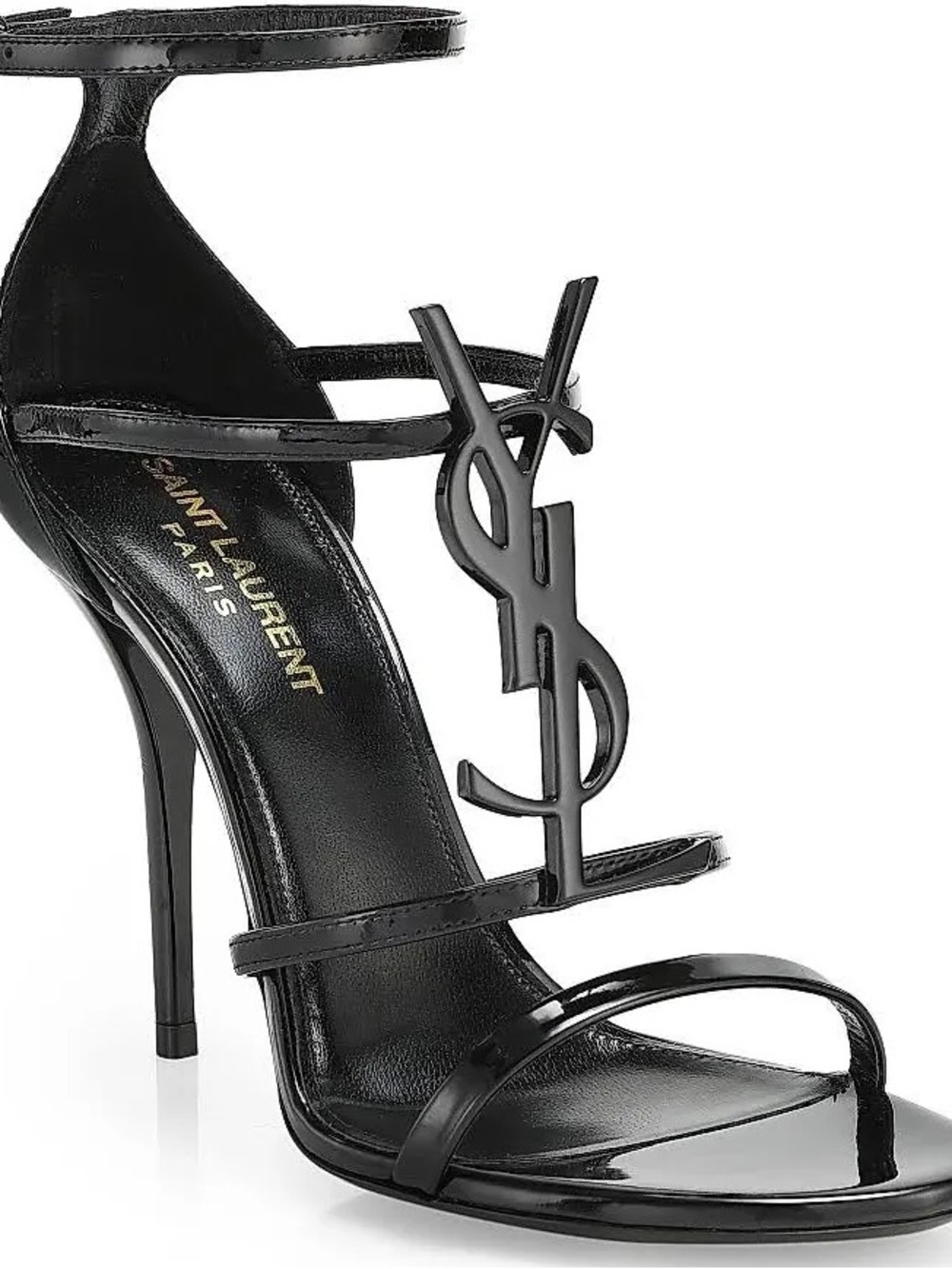 Saint Laurent Black Patent Ankle-Strap Cassandra Heels - Picture 2 of 8